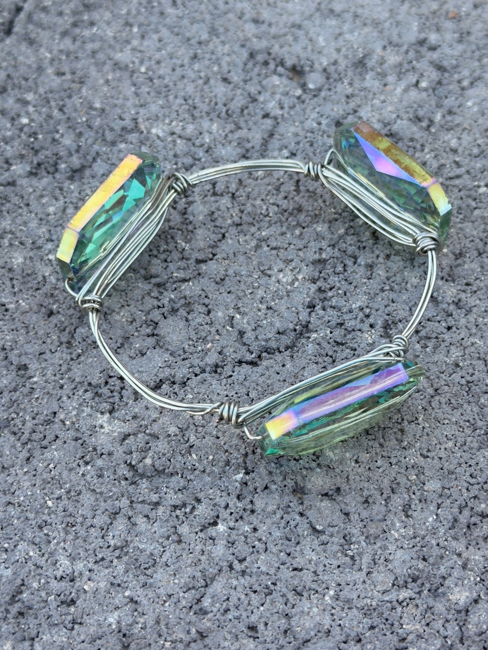 Iridescent Green Crystal Wrap Bracelet